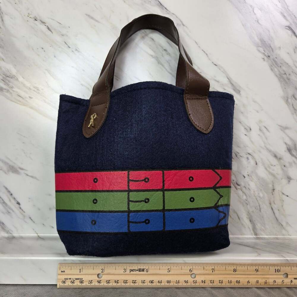 Roberta di Camerino Blue Wool Felt Tote Bag Faux Leather Handles Small - Picture 2 of 8